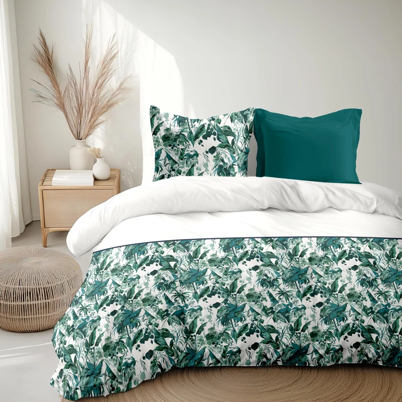 Home Linge Passion Duvet Cover Set 220 x 240 cm – 3 Pieces – Soft Cotton Percale – Cover + Pillowcase – Green – La Nomad Model