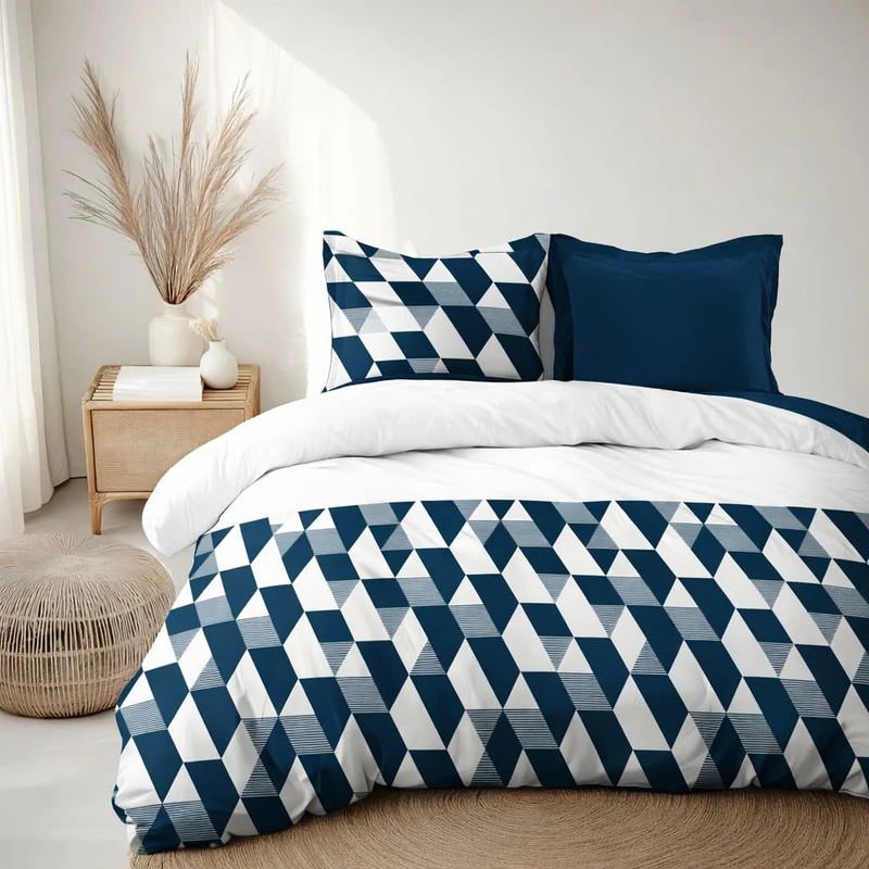 Home Linge Passion Duvet Cover Set 220 x 240 cm – 3 Pieces – Soft Cotton Percale – Duvet Cover + Pillowcase – Petrol Blue – La Gypsy Model - Image 1