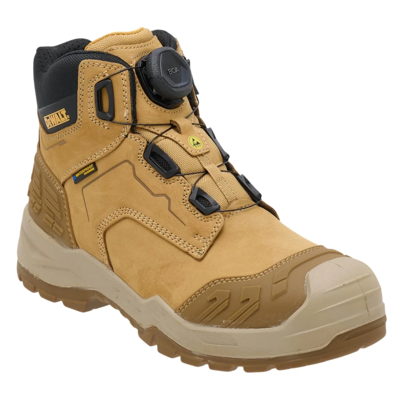 DEWALT Foundry Men’s Safety Boots with BOA Fit System S7 SR SC FO HRO LG ESD, Wide Fit Work Boots with Steel Toe & Midsole, Nubuck Leather, Dial Fastening System, Wheat, UK 7
