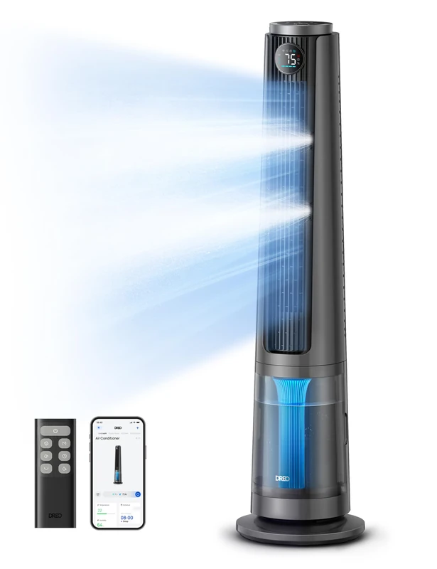 DREO TurboCool Misting Fan 765S, 3-in 1 Ultrasonic Misting Fans that Blow Cold Air with 6L Tank, 32ft/s Cooling Fan for Bedroom, 20dB Quiet DC Motor, 90° Standing Fan with 12 Speeds, 4 Modes, Black