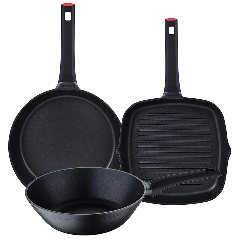 San Ignacio Energy: Set of 3 Non-Stick Xylan Plus Frying Pans Without PFOA, cast Aluminium, Dishwasher Safe: 30x6.5 Frying pan - Wok 28x8.5 - rotisserie pan 28x28x5 - Image 1