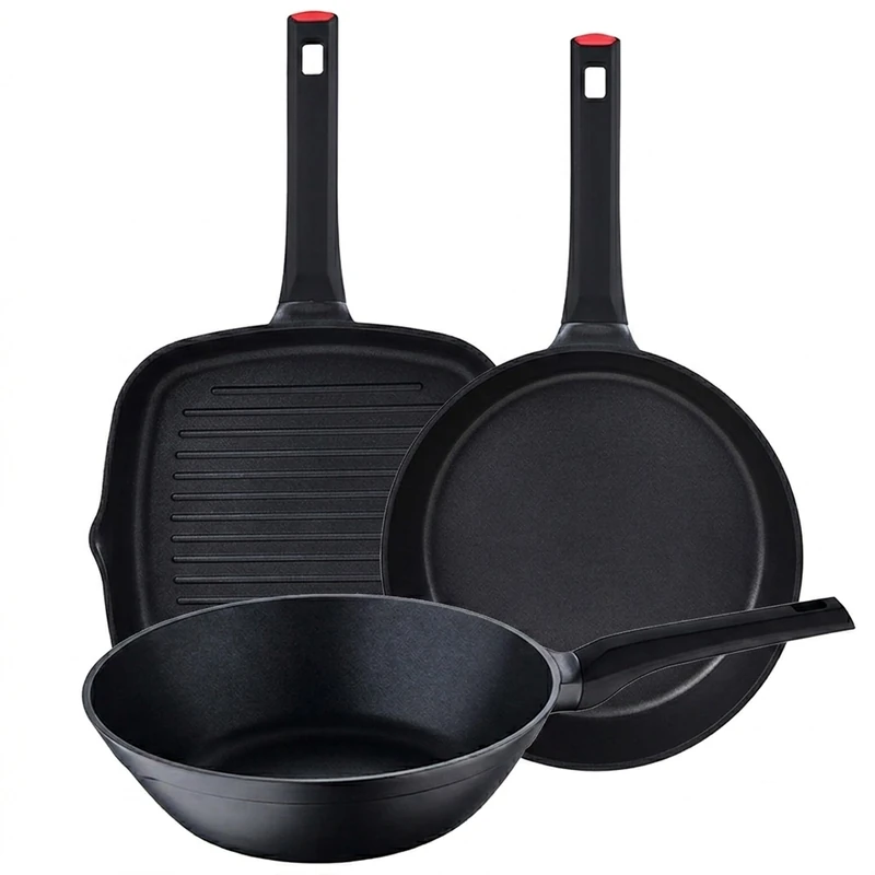 San Ignacio Energy: Set of 3 Non-Stick Xylan Plus Frying Pans Without PFOA, cast Aluminium, Dishwasher Safe: 28x6 Frying pan - Wok 28x8.5 - rotisserie pan 28x28x5 - Image 1