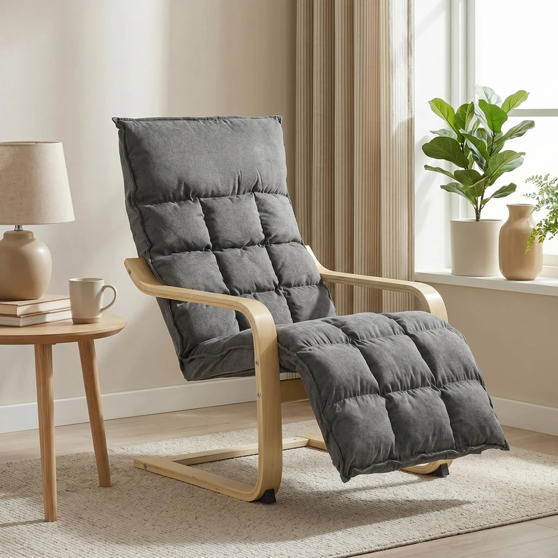 HOMCOM Accent Chair, Linen-Look Fabric Armchair with Footrest, Grey