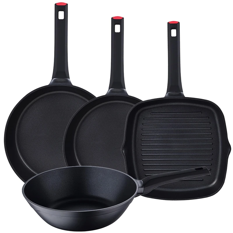 San Ignacio Energy: Set of 4 Non-Stick Xylan Plus Frying Pans Without PFOA, cast Aluminium, Dishwasher Safe: Frying pan 28x6 - Frying pan 30x6.5 - Wok 28x8.5 - rotisserie pan 28x28x5