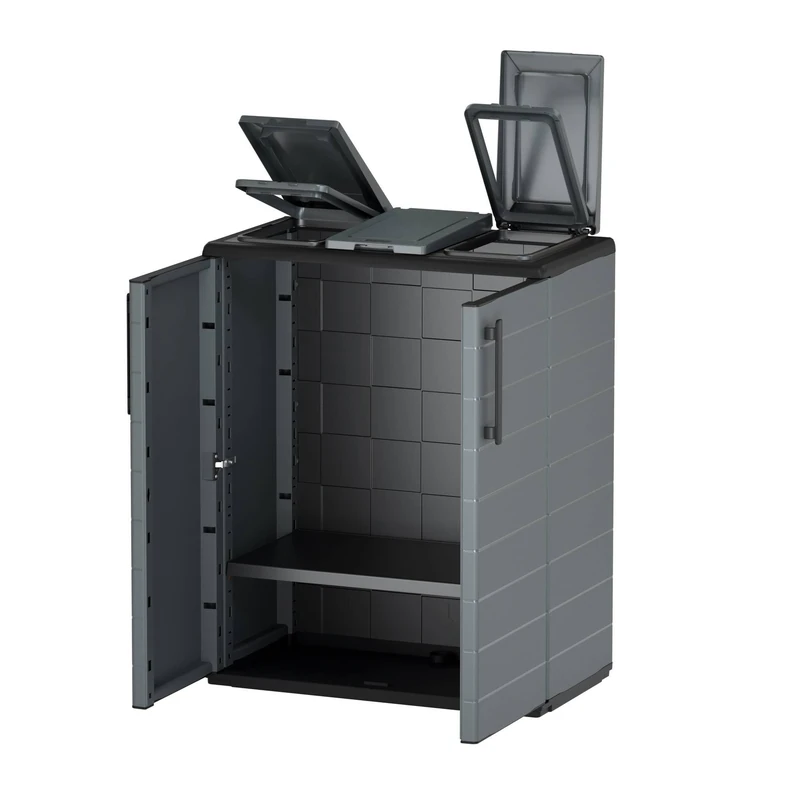 Well Home Half-Height Wardrobe 68 x 37 x 84 cm in Recyclable Polypropylene, with Steel Hinges, Shelf and 3 Lids with Rings for Bags