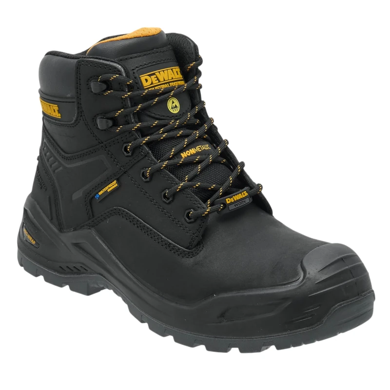 DEWALT Steelforge Men’s Waterproof Safety Boots S7S SR FO HRO SC LG, Wide Fit Work Boots with Composite Toe & Midsole, Full Grain Leather, Slip Resistant Heat Resistant Outsole, Black, UK 12