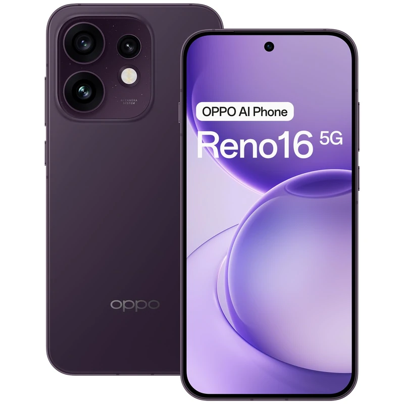 OPPO Reno16 5G Smartphone 256GB 8GB RAM Twilight Violet, Dual SIM + eSIM, 6.32" 120Hz AMOLED, 50MP Triple Camera 3.5x Telephoto, 80W SUPERVOOC, 6000mAh, IP69, Android 16 - Image 1