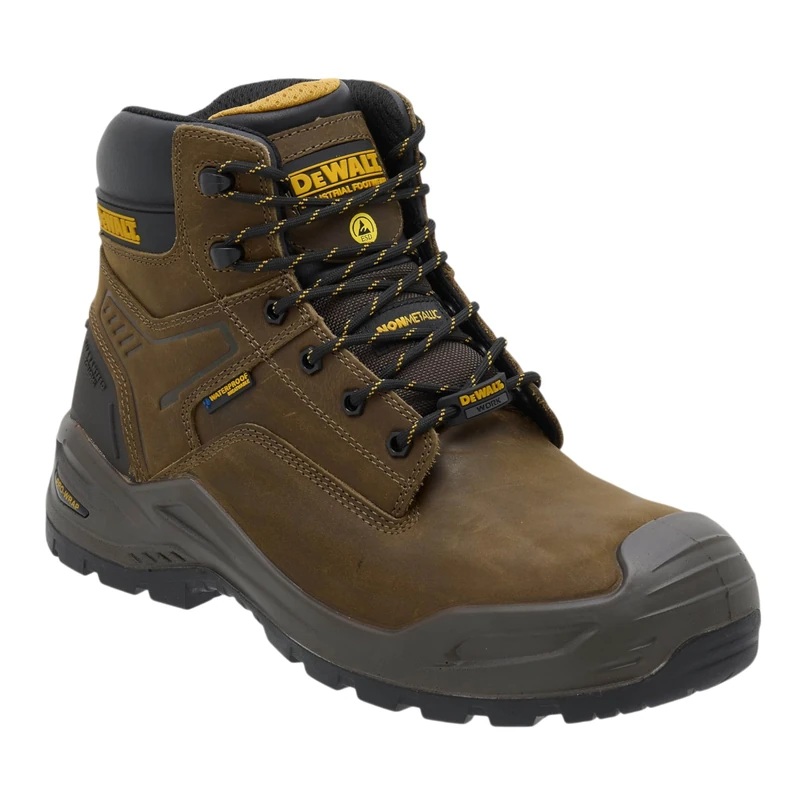 DEWALT Steelforge Men’s Waterproof Safety Boots S7S SR FO HRO SC LG, Wide Fit Work Boots with Composite Toe & Midsole, Nubuck Leather, Slip Resistant Heat Resistant Outsole, Palm Brown, UK 7