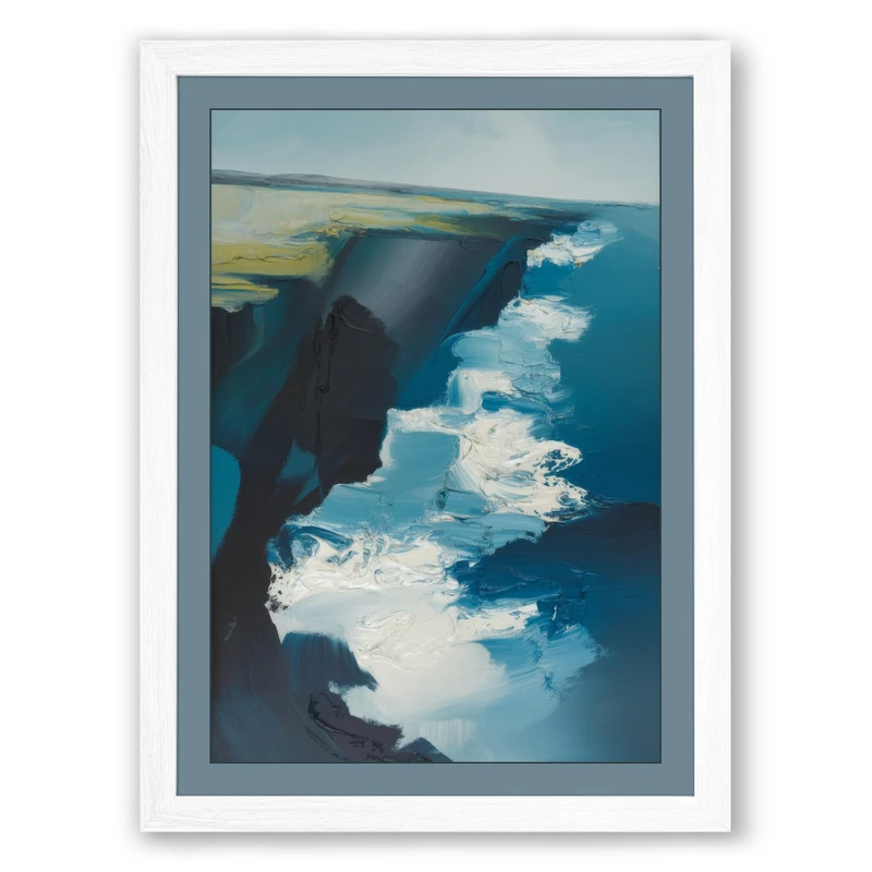 Cliffs and Turquoise Waters Coastal Framed Wall Art Print A1 (84.1×59.4cm) White, Wall Decor for Living Room, Bedroom, Office & Home, Ready to Hang, Art Gift - Image 1