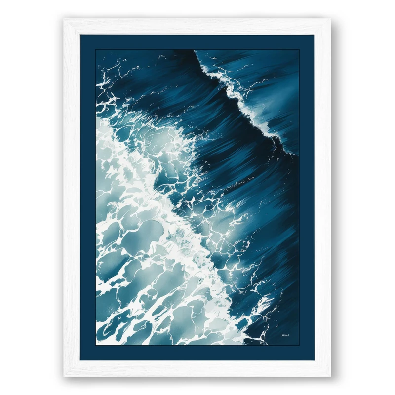 Waves from Above Coastal Framed Wall Art Print A1 (84.1×59.4cm) White, Wall Decor for Living Room, Bedroom, Office & Home, Ready to Hang, Art Gift - Image 1