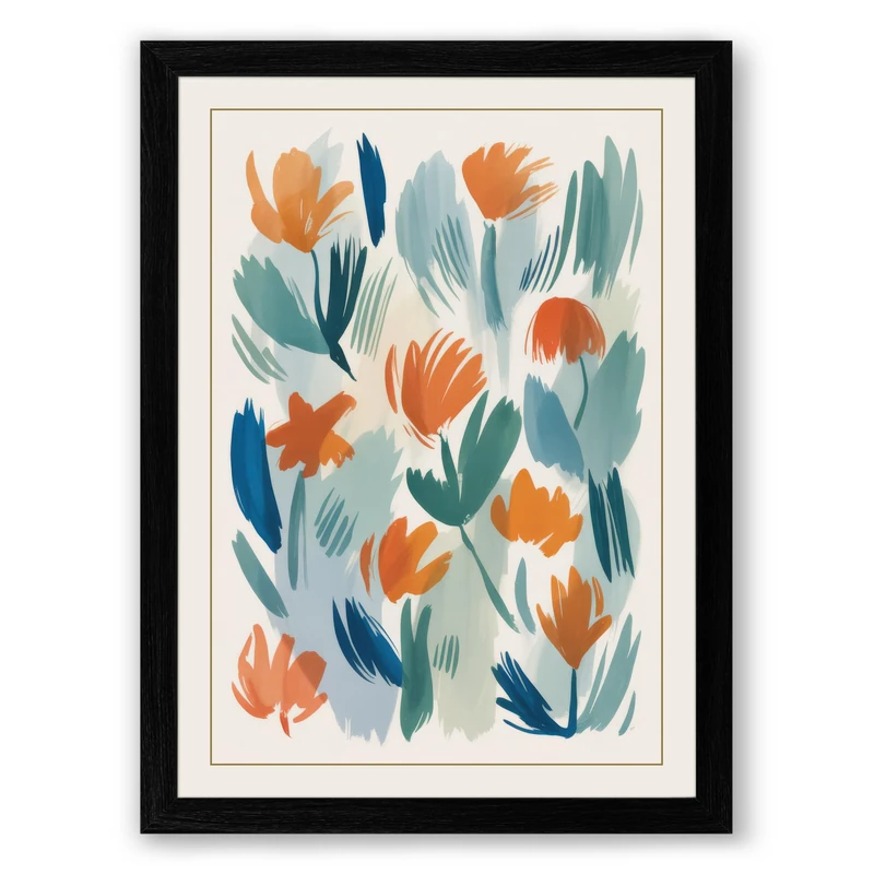 Scattered Tulips Botanical Framed Wall Art Print A1 (84.1×59.4cm) Black, Wall Decor for Living Room, Bedroom, Office & Home, Ready to Hang, Art Gift - Image 1