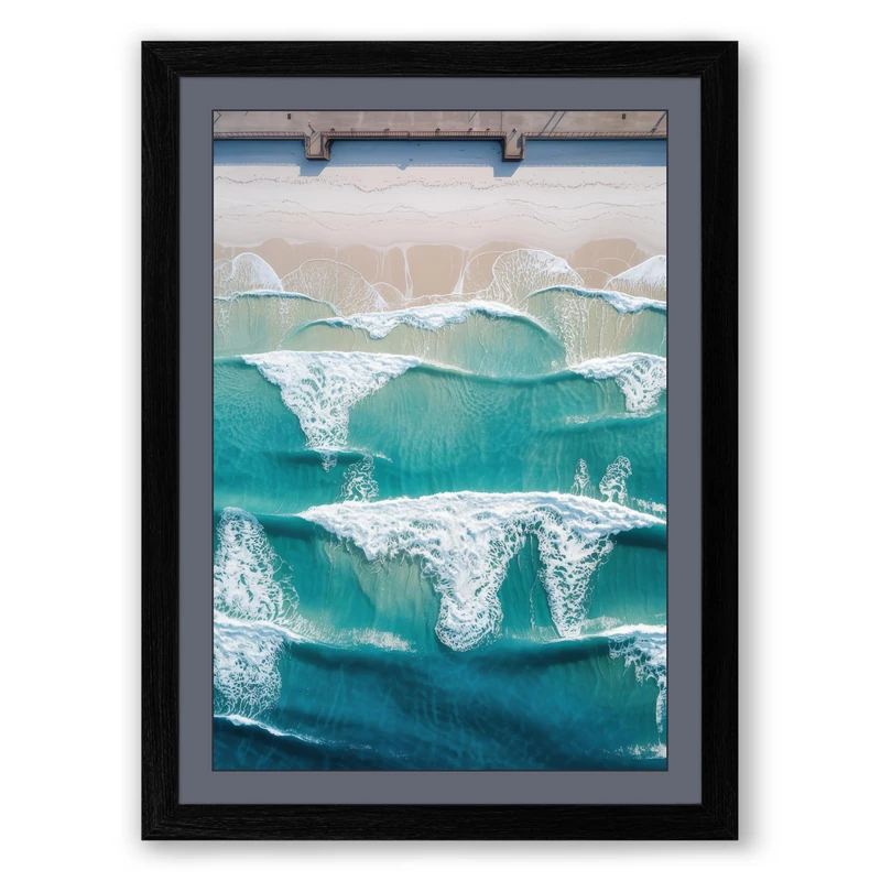 Aerial Waves Coastal Framed Wall Art Print A1 (84.1×59.4cm) Black, Wall Decor for Living Room, Bedroom, Office & Home, Ready to Hang, Art Gift