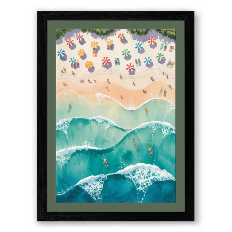 Aerial Beach View Coastal Framed Wall Art Print A1 (84.1×59.4cm) Black, Wall Decor for Living Room, Bedroom, Office & Home, Ready to Hang, Art Gift - Image 1