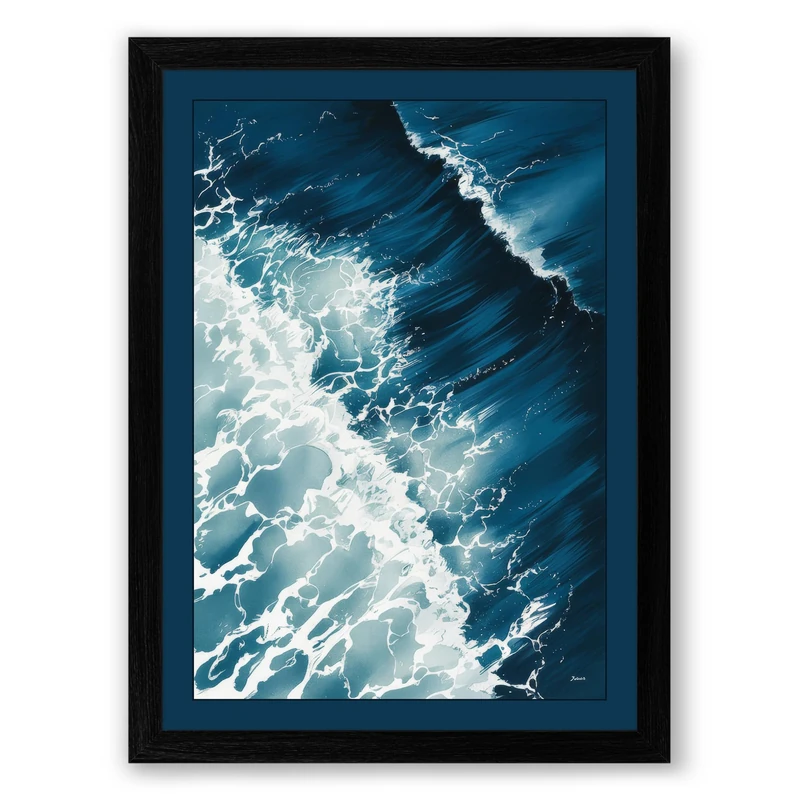 Waves from Above Coastal Framed Wall Art Print A1 (84.1×59.4cm) Black, Wall Decor for Living Room, Bedroom, Office & Home, Ready to Hang, Art Gift - Image 1