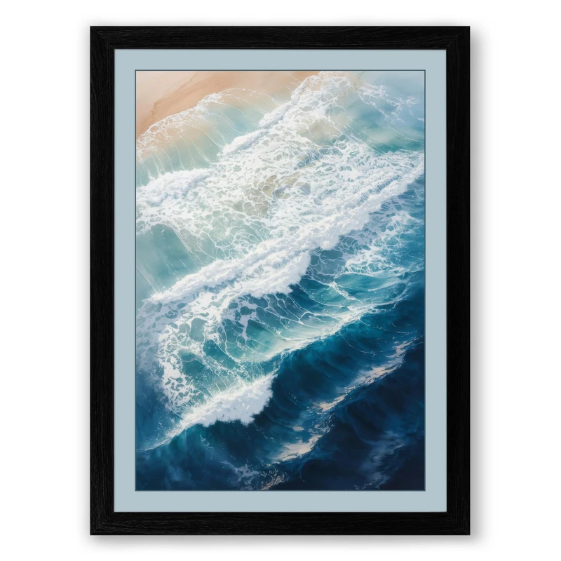 Waves at Shoreline Coastal Framed Wall Art Print A1 (84.1×59.4cm) Black, Wall Decor for Living Room, Bedroom, Office & Home, Ready to Hang, Art Gift