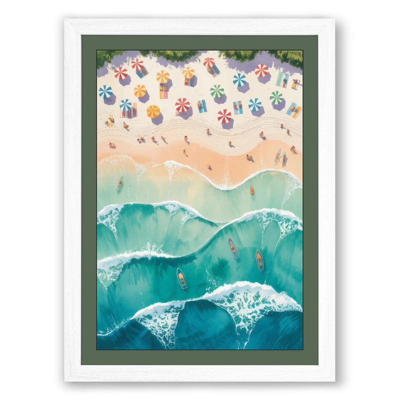 Aerial Beach View Coastal Framed Wall Art Print A1 (84.1×59.4cm) White, Wall Decor for Living Room, Bedroom, Office & Home, Ready to Hang, Art Gift
