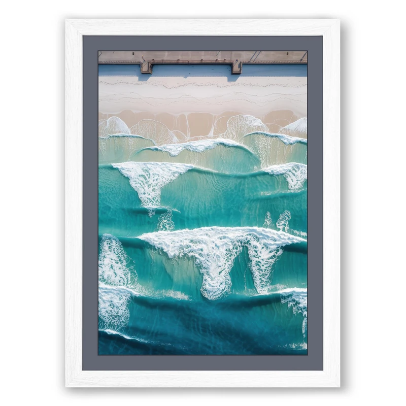 Aerial Waves Coastal Framed Wall Art Print A1 (84.1×59.4cm) White, Wall Decor for Living Room, Bedroom, Office & Home, Ready to Hang, Art Gift - Image 1
