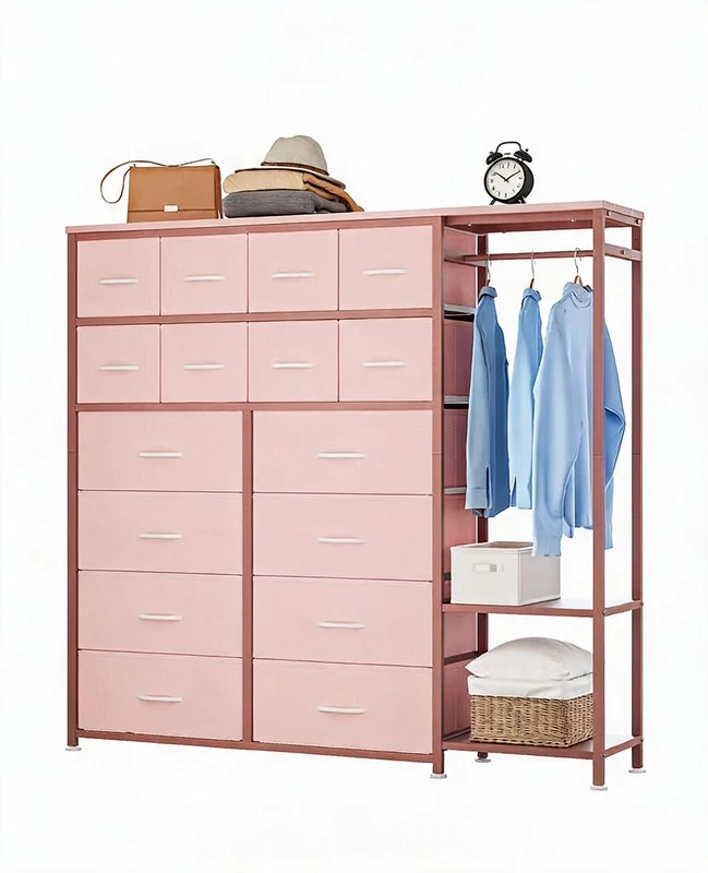 GarveeHome Chest of Drawers with 16 Drawers for the Bedroom, Clothes Rack & 2 Shelves, Large Fabric Storage Box for Women, Girls, Wardrobe, Living Room