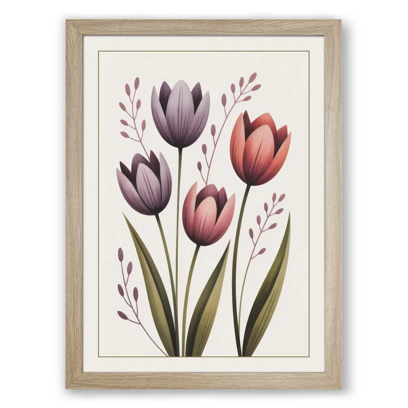 Tulip Study Botanical Framed Wall Art Print A1 (84.1×59.4cm) Oak, Wall Decor for Living Room, Bedroom, Office & Home, Ready to Hang, Art Gift - Image 1