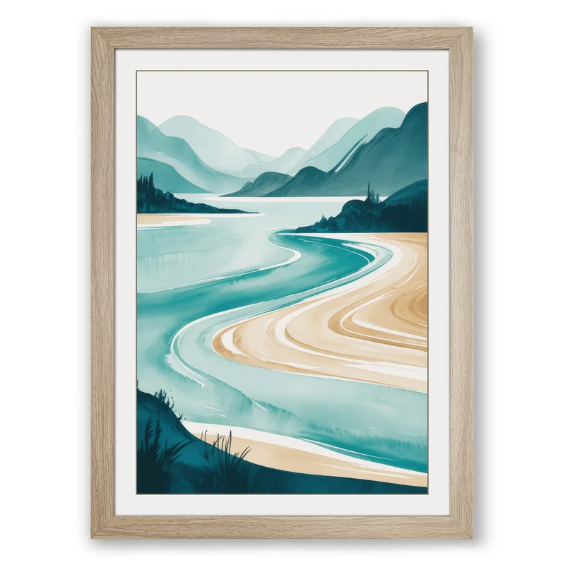 Tranquility Coastal Framed Wall Art Print A1 (84.1×59.4cm) Oak, Wall Decor for Living Room, Bedroom, Office & Home, Ready to Hang, Art Gift - Image 1