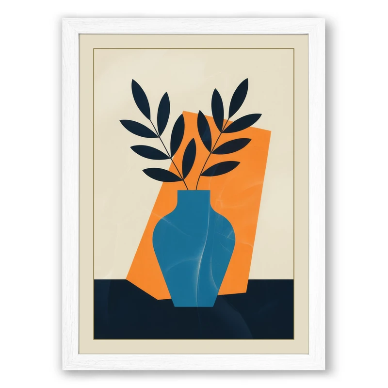 Modernist Vase Geometric Framed Wall Art Print A1 (84.1×59.4cm) White, Wall Decor for Living Room, Bedroom, Office & Home, Ready to Hang, Art Gift