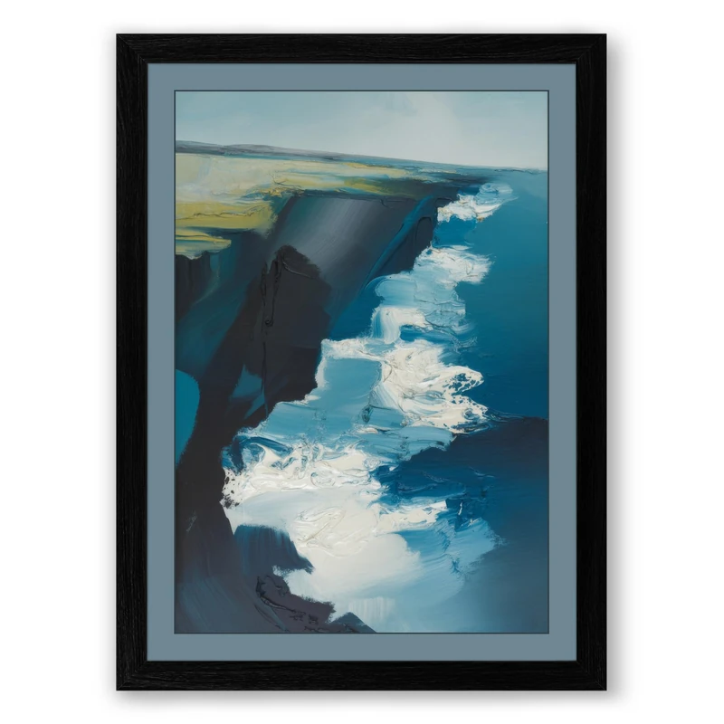 Cliffs and Turquoise Waters Coastal Framed Wall Art Print A1 (84.1×59.4cm) Black, Wall Decor for Living Room, Bedroom, Office & Home, Ready to Hang, Art Gift - Image 1