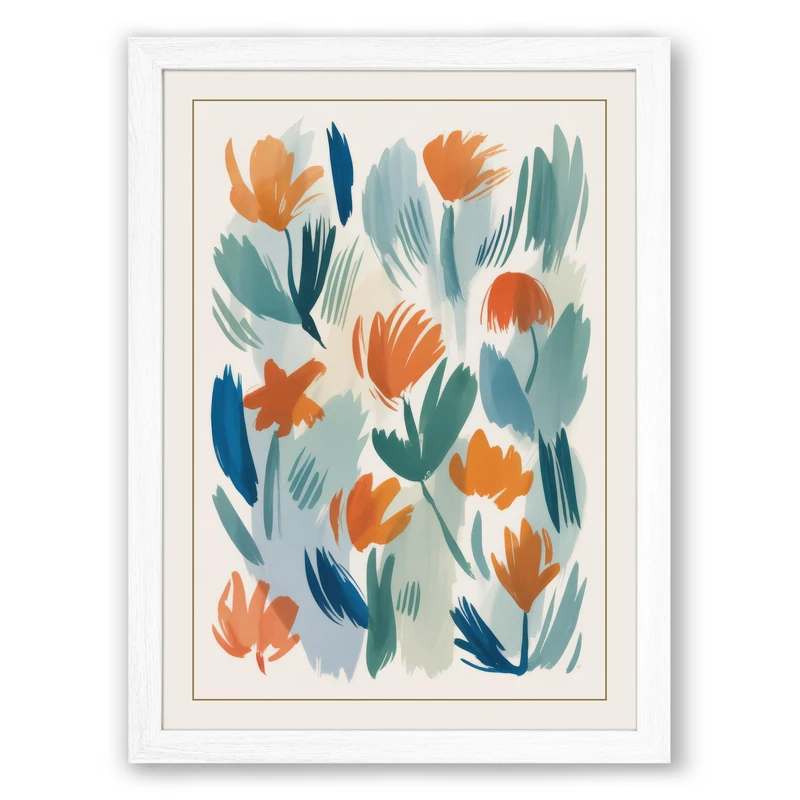 Scattered Tulips Botanical Framed Wall Art Print A1 (84.1×59.4cm) White, Wall Decor for Living Room, Bedroom, Office & Home, Ready to Hang, Art Gift