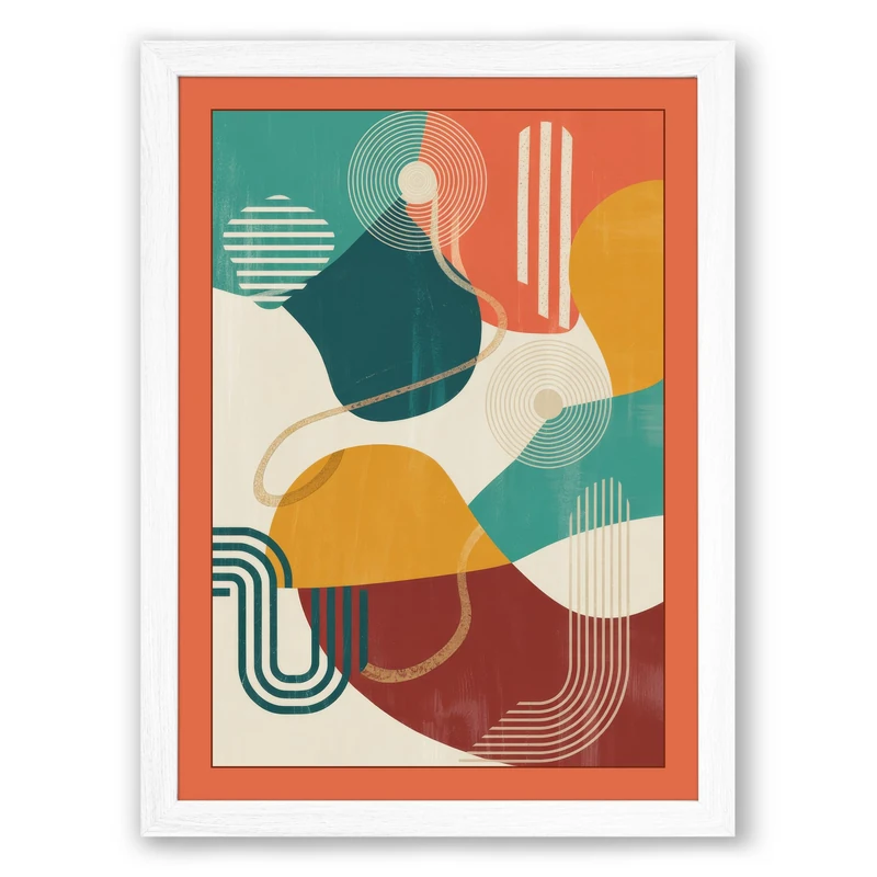 Chromatic Harmony Geometric Framed Wall Art Print A1 (84.1×59.4cm) White, Wall Decor for Living Room, Bedroom, Office & Home, Ready to Hang, Art Gift