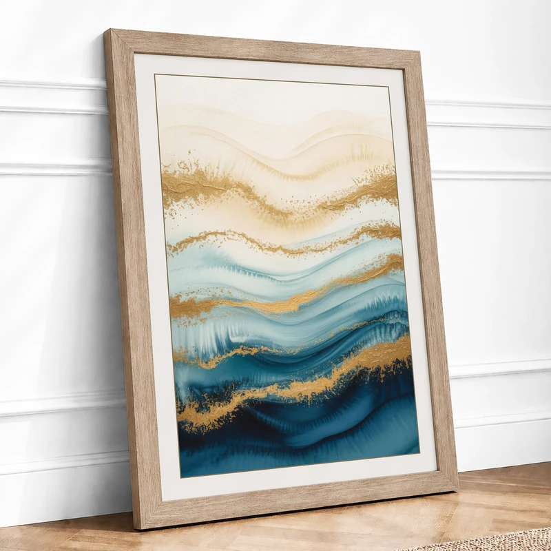 Layered Horizons Minimalist Framed Wall Art Print A1 Oak
