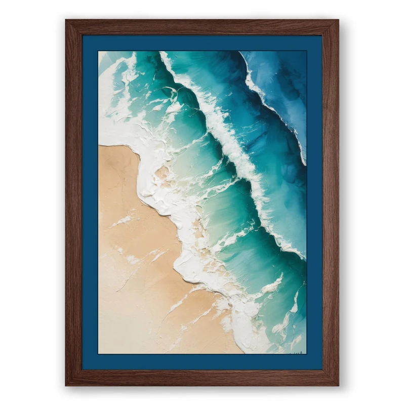 Waves Meeting Shore Coastal Framed Wall Art Print A1 (84.1×59.4cm) Walnut, Wall Decor for Living Room, Bedroom, Office & Home, Ready to Hang, Art Gift - Image 1
