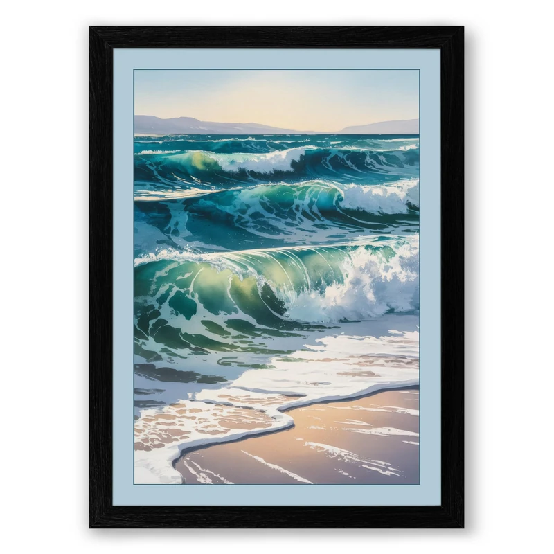 Waves at Shore Coastal Framed Wall Art Print A1 (84.1×59.4cm) Black, Wall Decor for Living Room, Bedroom, Office & Home, Ready to Hang, Art Gift