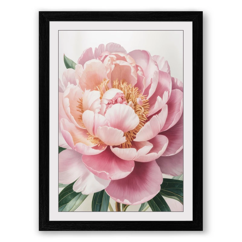 Peony in Bloom Botanical Framed Wall Art Print A1 (84.1×59.4cm) Black, Wall Decor for Living Room, Bedroom, Office & Home, Ready to Hang, Art Gift