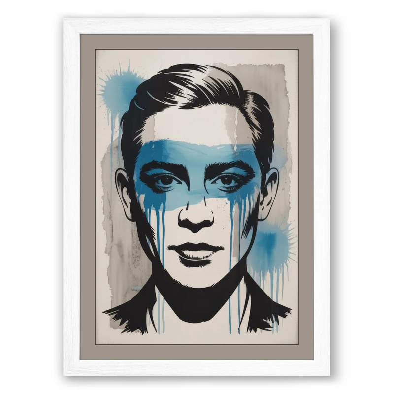 Ink and Watercolor Portrait Modern Framed Wall Art Print A1 (84.1×59.4cm) White, Wall Decor for Living Room, Bedroom, Office & Home, Ready to Hang, Art Gift - Image 1