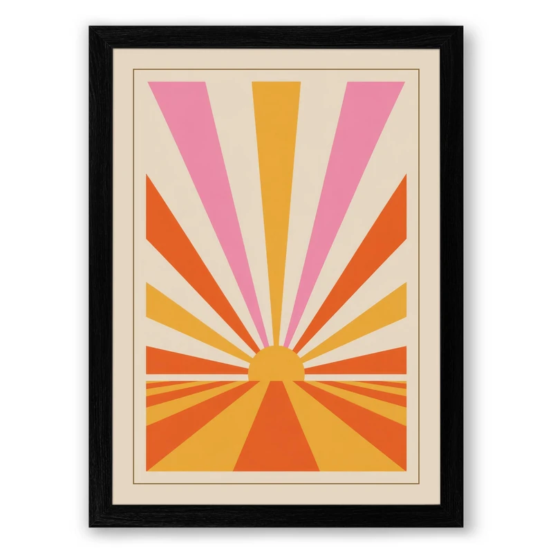 Rising Sun Mid-Century Framed Wall Art Print A1 (84.1×59.4cm) Black, Wall Decor for Living Room, Bedroom, Office & Home, Ready to Hang, Art Gift - Image 1