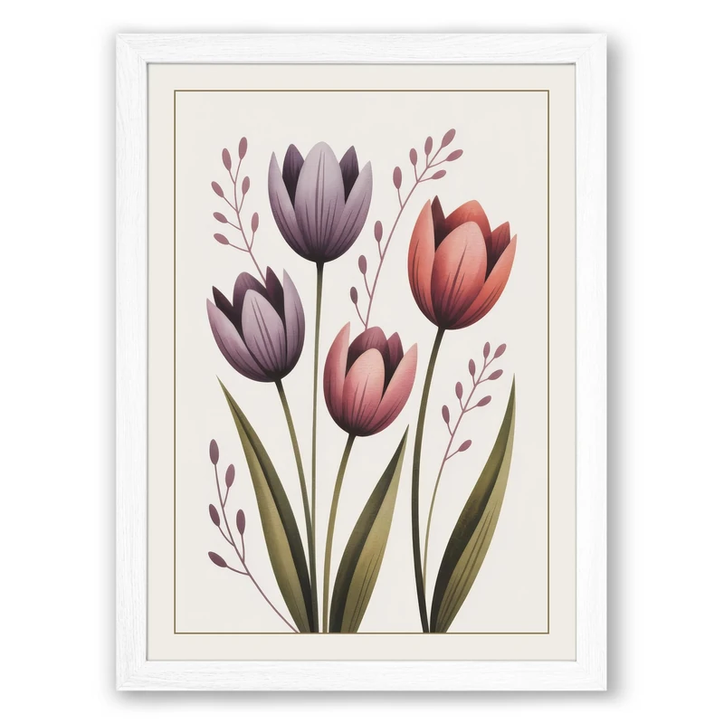 Tulip Study Botanical Framed Wall Art Print A1 (84.1×59.4cm) White, Wall Decor for Living Room, Bedroom, Office & Home, Ready to Hang, Art Gift - Image 1