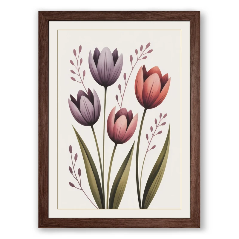 Tulip Study Botanical Framed Wall Art Print A1 (84.1×59.4cm) Walnut, Wall Decor for Living Room, Bedroom, Office & Home, Ready to Hang, Art Gift - Image 1