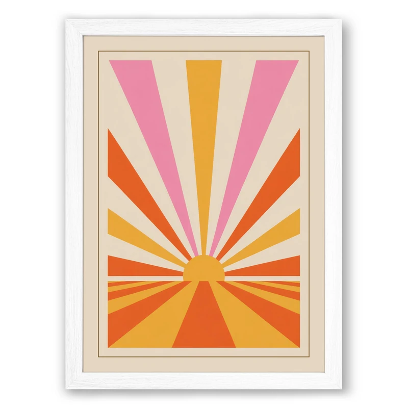 Rising Sun Mid-Century Framed Wall Art Print A1 (84.1×59.4cm) White, Wall Decor for Living Room, Bedroom, Office & Home, Ready to Hang, Art Gift
