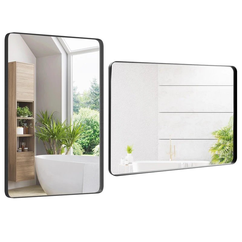 FANTASK Rectangular Bathroom Mirror, Explosion-proof Hanging Mirror with Black Metal Frame, Hanging Mirror, Cosmetic Mirror for Bathroom, Living Room, Dining Room
