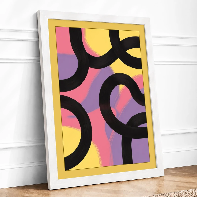 Flowing Lines Framed Wall Art Print A1 White