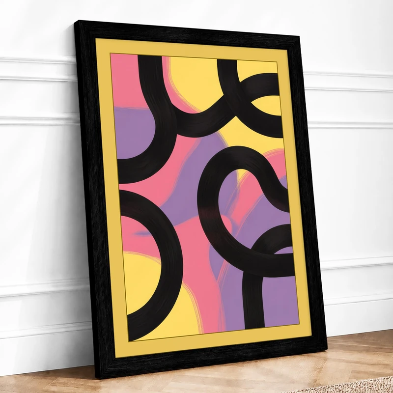Flowing Lines Framed Wall Art Print A1 Black