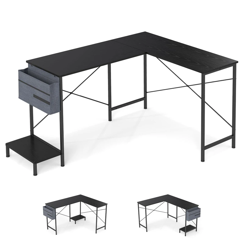 CASART L-Shaped Computer Desk, Large Reversible Double Office Desk Writing Table with CPU Stand & Fabric Drawer, Metal Frame PC Laptop Gaming Table Study Workstation for Home Office