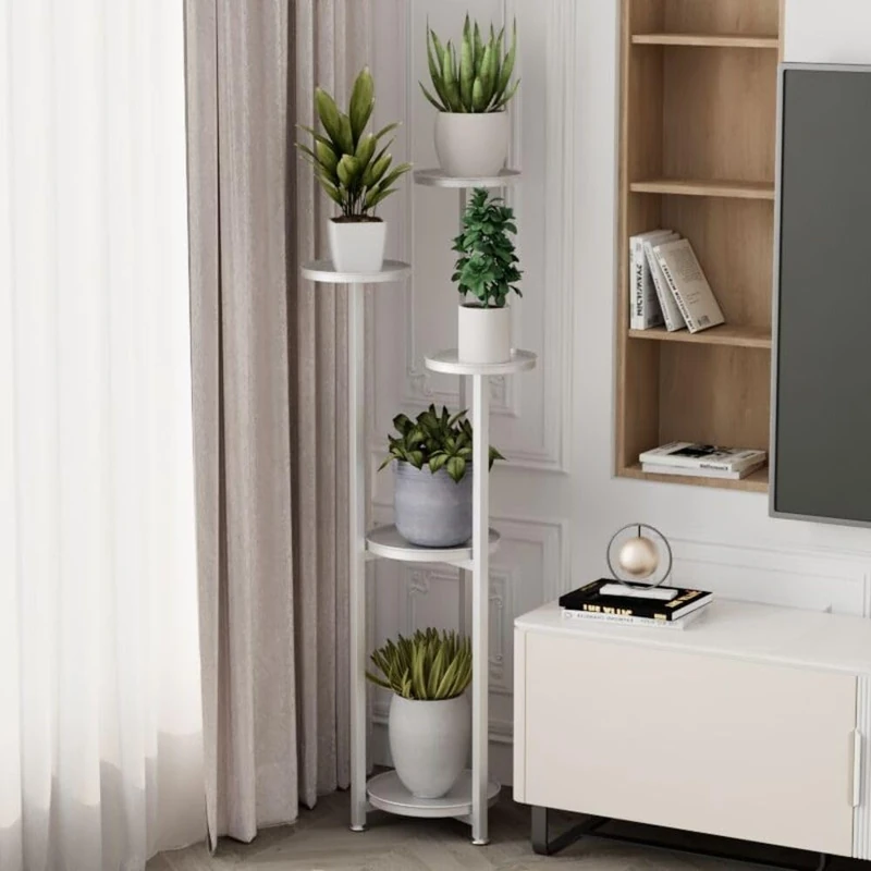 GarveeLife Modern Multi-Level Metal Plant Rack - Robust Corner Plant Stand with Non-Slip Feet - For Large Indoor Plants in the Living Room, Office or Indoor - White - 120 cm High