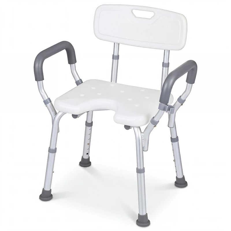 HOMFME Shower Seat, 6 Level Height Adjustable Shower Stool with Detachable Arms, Backrest, Shower Buckle, Bathroom Non Slip Bathtub Shower Chair for Elderly Disabled Pregnant (59 x 46 x 68-81cm)