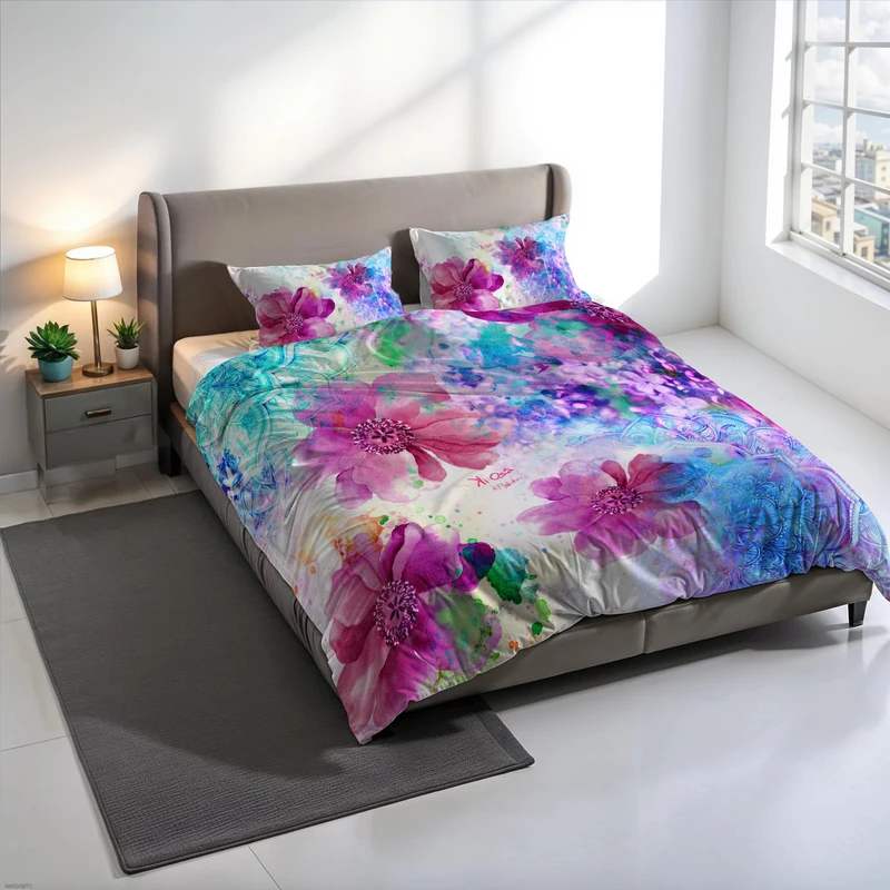 KIO646 KIO646 Digital Print Duvet Cover Set, 100% Cotton, Made in Italy, Double Bed Duvet Cover Set 250 x 200 cm+2 Pillowcases 50 x 80 cm
