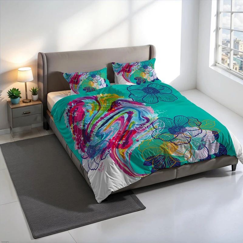 KIO608 KIO608 Digital Print Duvet Cover Set, 100% Cotton, Made in Italy, Double Bed Duvet Cover Set 250 x 200 cm+2 Pillowcases 50 x 80 cm