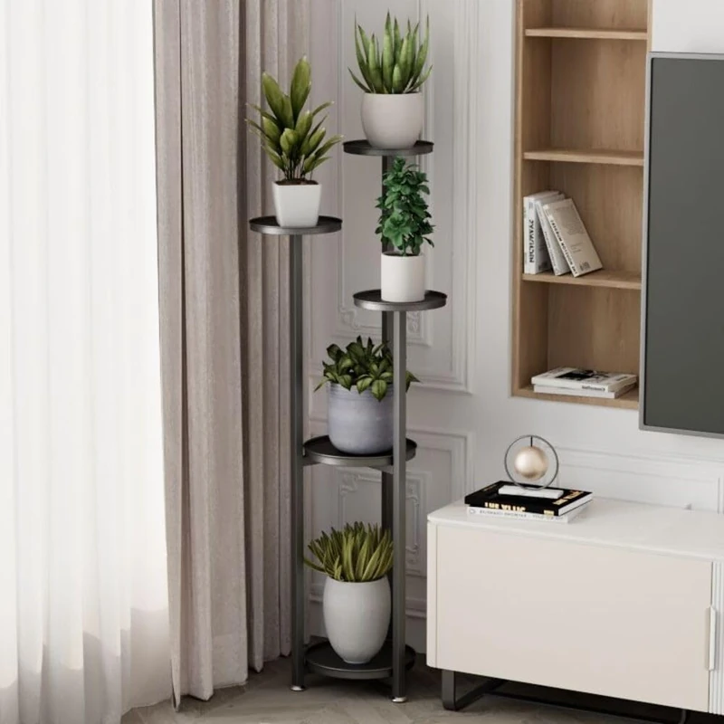 GarveeLife Modern 120 cm High Metal Plant Rack - Multi-Level Corner Plant Stand with Non-Slip Feet - For Large & Small Indoor Plants in Living Room, Office, Balcony - Black - 120 cm High - Image 1