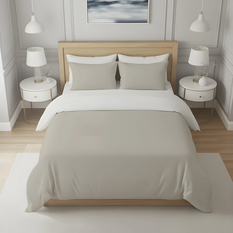 Soleil d'ocre, Two-Tone Cotton Duvet Cover 57 Thread Count 260 x 240 cm Linen and White - Image 1