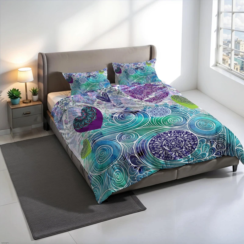 KIO661 KIO661 Digital Print Duvet Cover Set, 100% Cotton, Made in Italy, Double Bed Duvet Cover Set 250 x 200 cm+2 Pillowcases 50 x 80 cm