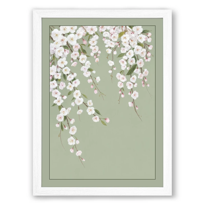 Cascading Cherry Blossom Botanical Framed Wall Art Print A1 (84.1×59.4cm) White, Wall Decor for Living Room, Bedroom, Office & Home, Ready to Hang, Art Gift - Image 1