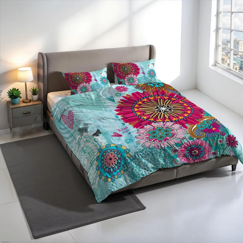 KIO655 KIO655 Digital Print Duvet Cover Set, 100% Cotton, Made in Italy, Double Bed Duvet Cover Set 250 x 200 cm+2 Pillowcases 50 x 80 cm